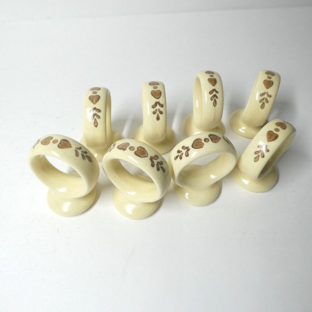 Pfaltzgraff Village Set of 8 Napkin Rings Vintage Brown Floral Stoneware